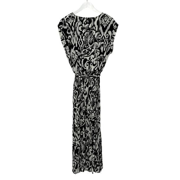 SAM JESS WOMENS SIZE XLARGE PRINTED V-NECK BELTED MAXI DRESS BLACK WHITE - Picture 3 of 12